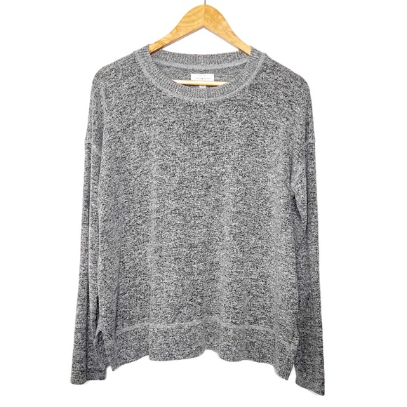 Lucky Brand Women’s Gray Black Marbled Crewneck Soft Fuzzy Long Sleeve Sweater - Picture 2 of 16